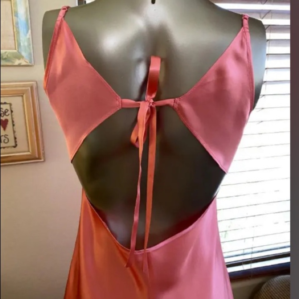 Vintage Y2K 100% Silk Slip Dress Backless Silk Dress Satin Slip Dress Tie Back S - Picture 10 of 12